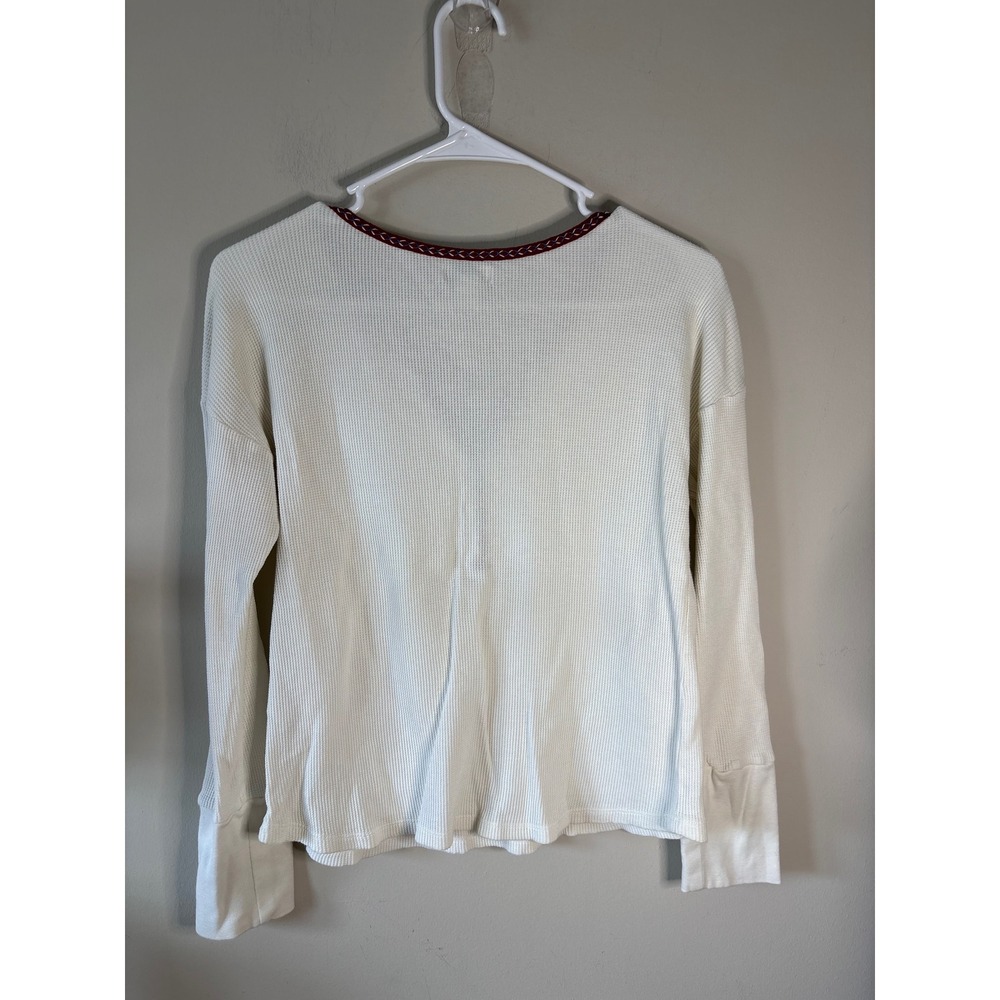 Sundance Women Cream Waffle Knit Henley Top Embroidered Trim Cotton Small - Picture 5 of 6